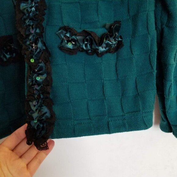 NEW Michael Simon 3D Check Pattern Beaded Cardigan - Picture 7 of 13